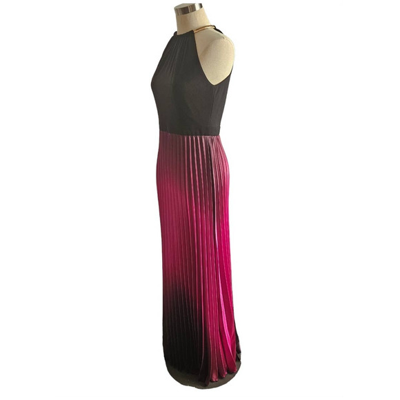 Xscape by Joanna Chen Fuschia Black Long Pleated Maxi Casual Ombre Dress Size 6 - Picture 9 of 12